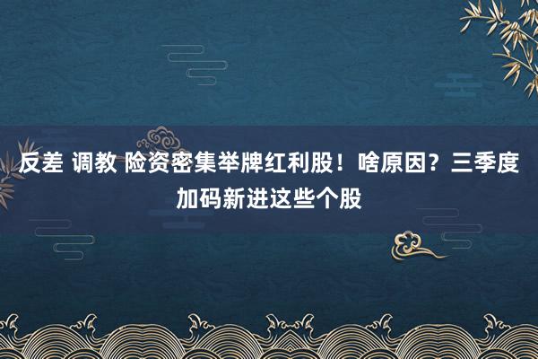 反差 调教 险资密集举牌红利股！啥原因？三季度加码新进这些个股